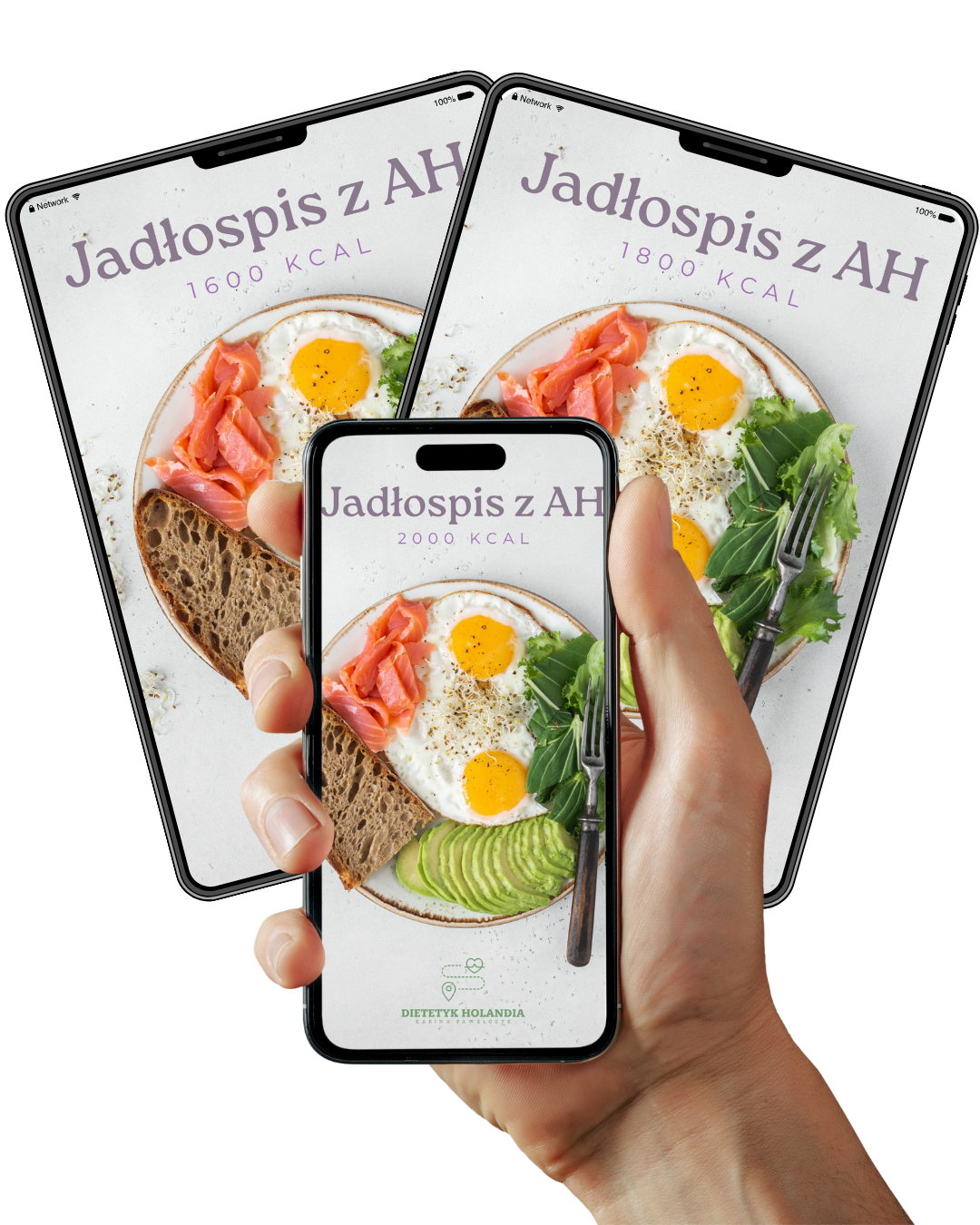 Jadłospis z AH w wersjach 1600, 1800 i 2000 kcal na telefonie